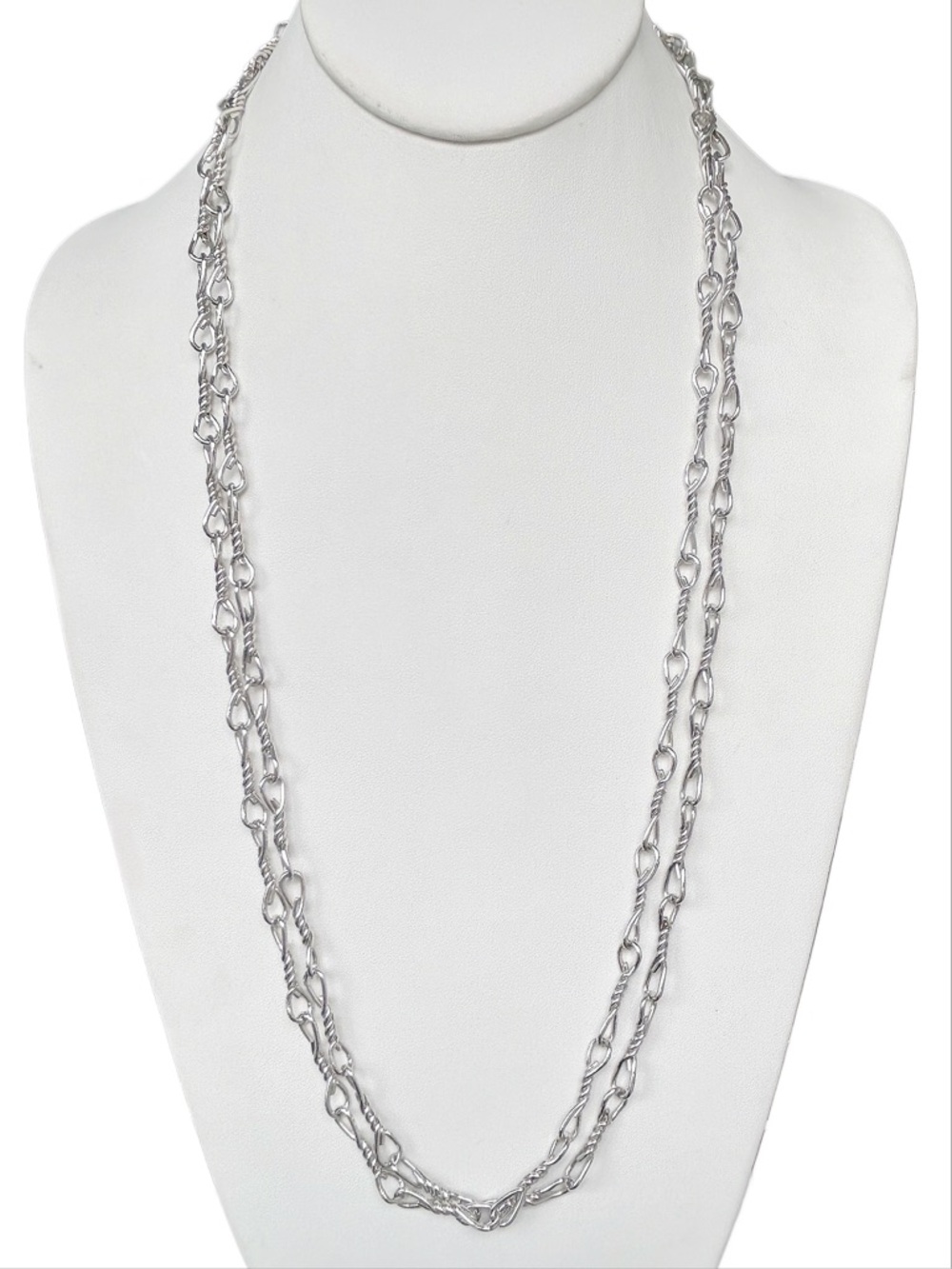 Vintage Signed MONET Silver Tone Extra Long Twisted Chain Necklace
